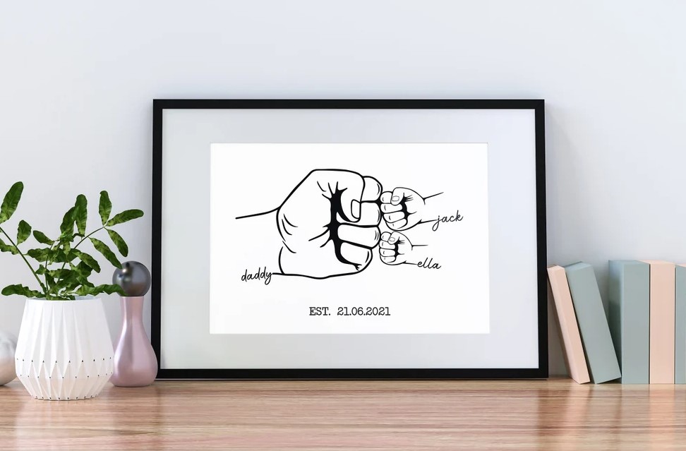 Personalized Hand Drawn Poster Canvas Father And Kid Poster With Custom Name Fathers Day Gift First Fathers Day Gifts For Dad Grandad Custom New Dad Gift